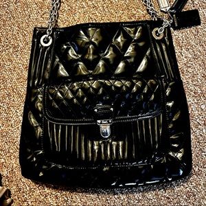 Coach Quilted Poppy Slim 19854 Black Silver Tote